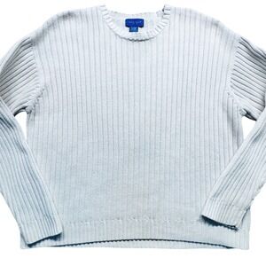 Towncraft Ribbed Knit Crewneck Sweater Men's L Gray Cotton Classic Vtg. Casual